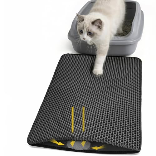 Cat Litter Mat 24x15 Inches, Honeycomb Double Layer Litter Trapping Mat, Waterproof Leakproof Urine Proof Cat Litter Box Mat for Cat Litter Box Area, Floor, Kitty Litter Rug - color: Black, size: 24x15 Inch