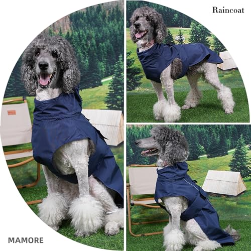Waterproof Dog Raincoat with Reflective Strip, Adjustable Breathable Rain Coat Jacket with Leash Hole for Dogs (Navy, Small) - color: Navy, size: Small