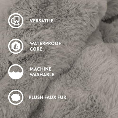 Paw Inspired Waterproof Dog Blanket, Soft Faux Fur Throw with Fur-Resistant Fleece, Washable Pet Blanket, Waterproof Protection for Couch, Bed, Furniture, Crate, Car (32x24, Gray) - color: Gray, size: 32x24"