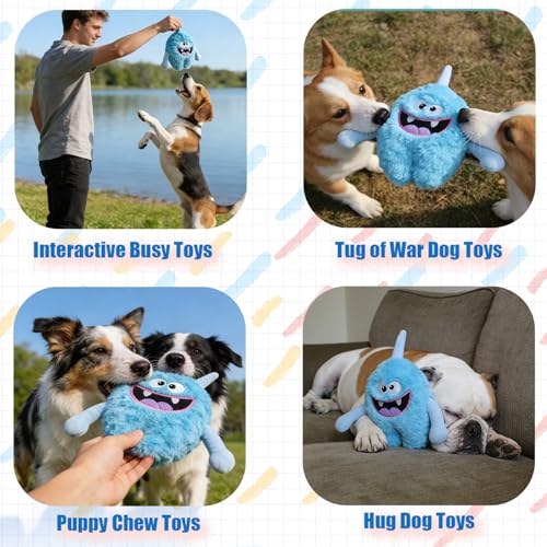 Plush Squeaky Dog Toy, Crinkle Stuffed Dog Toy Keep Them Busy Tug of War Birthday Dog Chew Toy for Small Medium Large Dogs (Light Blue) - color: Light Blue