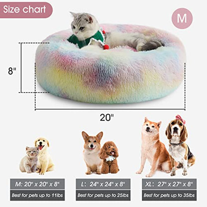 WESTERN HOME WH Calming Dog & Cat Bed, Anti-Anxiety Donut Cuddler Warming Cozy Soft Round Bed, Fluffy Faux Fur Plush Cushion Bed for Small Medium Dogs and Cats (20"/24"/27"/30") - color: Rainbow, size: 20.0"L x 20.0"W x 6.0"Th