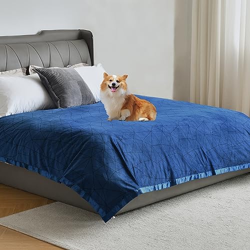 Softan Waterproof Blanket Cover 90"x90" for Baby, Adults, Dogs, Cats or Any Pets, 3 Layer Protector and 100% Leak Proof Blanket for Bed, Sofa and Other Furniture, Easy to Clean, Navy & Light Grey - color: Navy / Light Grey, size: 90"x90"