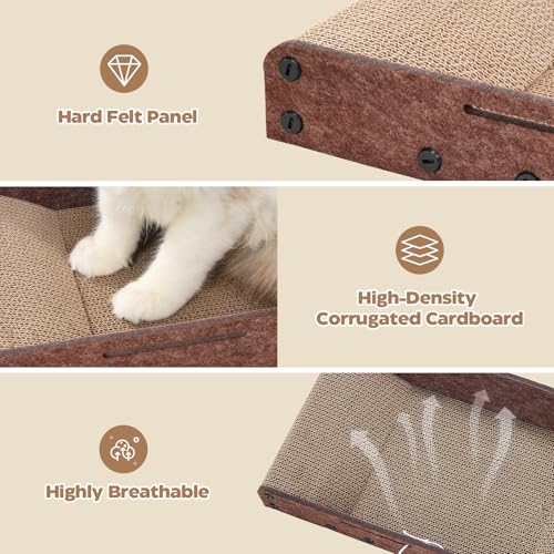 Avont 3-Piece Cardboard Cat Scratcher Set for Indoor Cats, Corrugated Cat Scratchers with Reversible Scratch Pad, Scratch Box and Lounge Bed