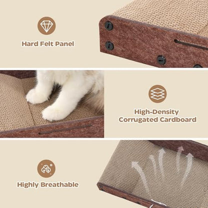 Avont 3-Piece Cardboard Cat Scratcher Set for Indoor Cats, Corrugated Cat Scratchers with Reversible Scratch Pad, Scratch Box and Lounge Bed