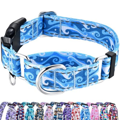 Reflective Martingale Collar with Quick Release Buckle Anti Pulling Boy Male Adjustable Dog Collars (Blue Waves, XSmall) - color: Blue Waves, size: Xsmall