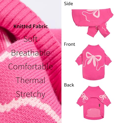 Fitwarm Bowknot Valentine's Dog Sweater, Thermal Winter Clothes for Small Dogs, Charming Valentine's Outfit, Dog Pullover Jumper, Holiday Pet Apparel, Pink, Medium - color: Bowknot, size: Medium