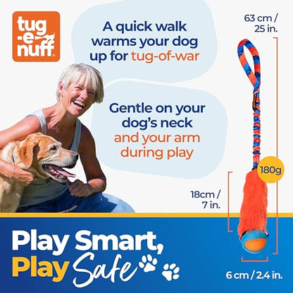 Tug-E-Nuff Fauxtastic PowerBall Bungee, Durable, Faux-Fur Fetch & Tug of War Dog Toy with Rubber Ball, Interactive Dog Tug Toys for Training Small, Medium, Large Dogs, 25 in, Orange Pattern - color: Orange