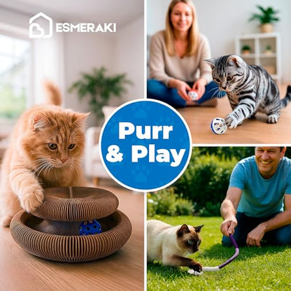 Flexible Cat Scratcher Bundle with Built-In Ball Track - Interactive Shape Shifting Magic Organ Cat Toys for Indoor Cats - Corrugated Cardboard, Magnetic Design, Foldable Space Saving for Bored Cats