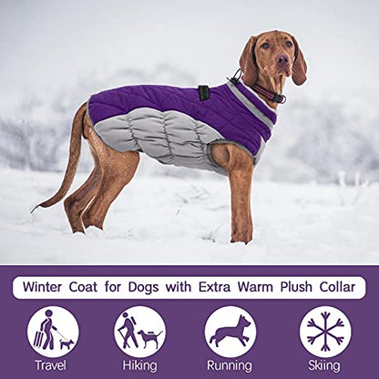 FUAMEY Dog Coat for Small Dogs,Waterproof Dog Winter Jacket with Harness Built in Puppy Cold Weather Coats Reflective Pet Vest with Zipper Warm Fleece Dogs Snowsuit Windproof Purple XS - color: Purple, size: XS(chest:14in)