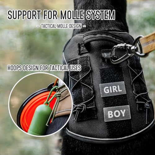 Tactical Dog Harness for Medium & Large Dogs, Black Adjustable No-Pull Control with Handle, Heavy Duty Reflective Vest - Size XL - color: Black, size: XL