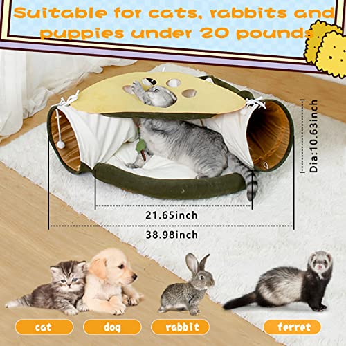 LEFTSTARER 2-in-1 Collapsible Cat Tunnel for Indoor Bed and Hideout - Pet Dog Rabbit Bunny Ferret Tunnel Tubes Toys with Removable Washable Mat, Tower Wheel Stuff - color: 5.Cat Paw Print Green