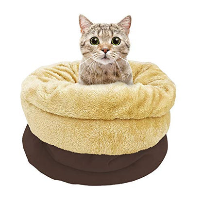 4 in 1 Self Warming Burrow Cat Bed, Pet Hideway Sleeping Cuddle Cave (Brown) - color: Brown