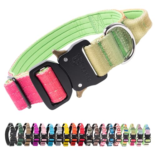 TSPRO Premium Dog Collars Tactical Dog Collar with Handle and Heavy Duty Quick-Release Metal Buckle Durable Thick and Adjustable for Medium to Large Dogs (Vitality Gradient M) - color: Vitality Gradient, size: Handle-Equipped M (14.5"-18" Adjustable)