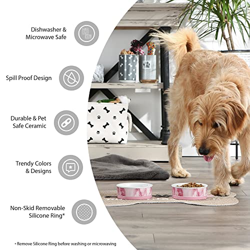 Bone Dry Ceramic Food Bowls, Non-Slip & Dishwasher Safe, Large Set, 7.5x2.4, Rainbow Paw, 2 Count - color: Rainbow Paw, size: Large Set, 7.5x2.4"