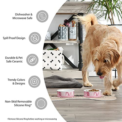 Bone Dry Ceramic Food Bowls, Non-Slip & Dishwasher Safe, Small Set, 4.25x2, Smiley Face, 2 Count - color: Smiley Face, size: Small Set, 4.25x2"