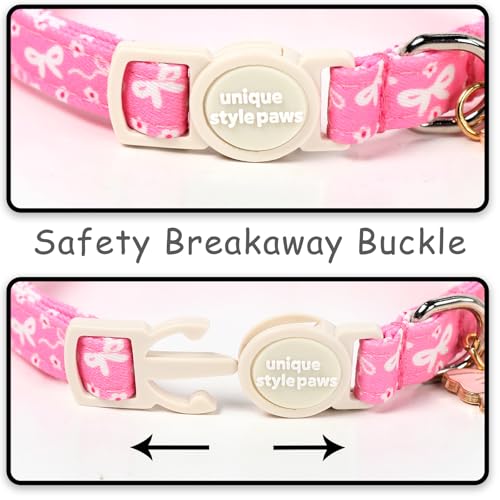 Unique style paws 2 Pack Valentine Kitten Collar Breakaway with Bell&Pendant, Adjustable Safety Spring Summer Peach Flower Pink Bow Cat Cotton Collar for Girl Boy Cat and Small Pet - color: Peach Flower Bow