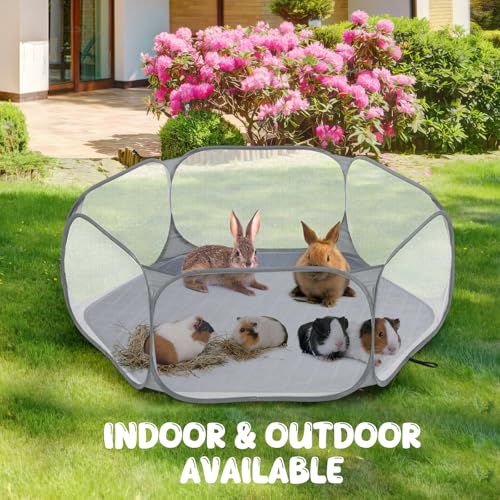 Pawaboo Small Animals Playpen with Pad, Waterproof Small Pet Cage Tent with Reusable Pad, Portable Outdoor Yard Fence for Chick/Kitten/Puppy/Guinea Pig/Rabbits/Chinchillas, Gray+Gray - color: Gray+Gray