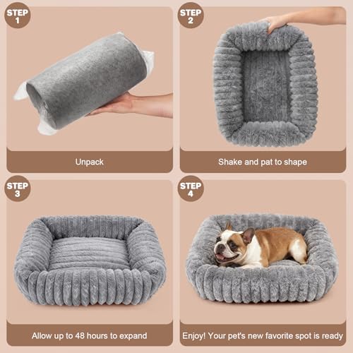 Dog Bed for Small Medium Size Dog, Washable Self Warming Dog Cat Beds for Indoor Cats Fluffy Rabbit Fur Pet Bed for Puppy and Kitten, Orthopedic Dog Cat Beds with Removable Cover & Anti-Slip Bottom - size: 28*22* 8 inches
