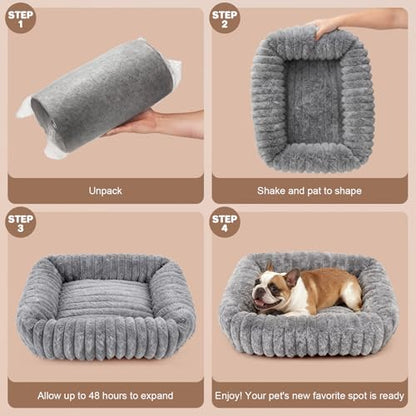 Dog Bed for Small Medium Size Dog, Washable Self Warming Dog Cat Beds for Indoor Cats Fluffy Rabbit Fur Pet Bed for Puppy and Kitten, Orthopedic Dog Cat Beds with Removable Cover & Anti-Slip Bottom - size: 28*22* 8 inches
