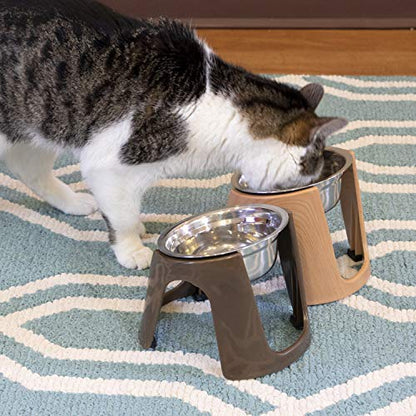 SportPet Food Bowls_Raised Stainless Steel Bowl_Gravity Feeder and Waterer,Brown - color: Brown
