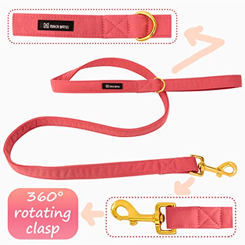 Maca Bates Dog Collar and Leash Set, Adjustable Solid Dog Collar and Leash for Small Medium Large Dog with Golden Metal Buckle - color: set-peach red, size: XS