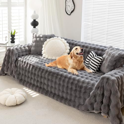 Foreate Fuzzy Plush Sofa Covers, Faux Fur Couch Cover for 3 Cushion Couch Sofa, Sectional Couch Cover, Warm L Shaped Sofa Slipcovers for Dogs, Cats (Dark Grey, 71" x 134") - color: Dark Grey, size: X Large: 71"x134 "