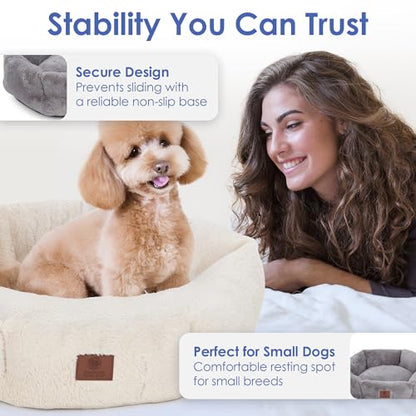 American Kennel Club Round Plush Dog Bed - 20" Cozy Donut Design for Small Pets, Ultra-Soft Washable Pet Bed with Non-Slip Bottom, Durable High-Loft Filling, Tan - color: Tan