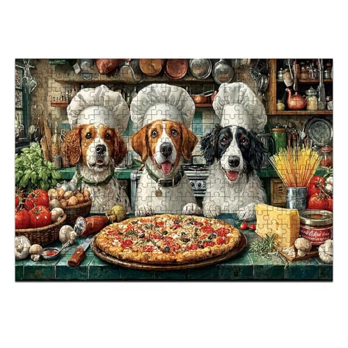 1000 Pieces Jigsaw Puzzles for Adults, Dog Chefs Pizza Kitchen Art Puzzle, Stress Relief Concentration Training Brain Teaser Puzzle 29.5x19.7 Inch - color: Wooden Puzzle5, size: 1000 Piece pcs
