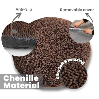 Muddy Mat® Cloud K-9 Bed for Dogs & Cats, Soft & Relaxing Donut Dog Bed, Chenille Material, Removable Cover, Washable & Dryer Safe–Brown Small(25'x25') - color: Chocolate Brown, size: Small (25''X25'')