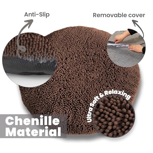 Muddy Mat®Cloud K-9 Bed for Dogs & Cats, Soft & Relaxing Donut Dog Bed, Chenille Material, Removable Cover, Washable & Dryer Safe–Brown Medium(35'x35') - color: Chocolate Brown, size: Medium (35''X35'')