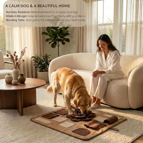 Snuffle Mat for Dogs – Interactive Feeding Mat for Slow Eating, 23.6 in x 23.6 in, Mental Stimulation & Boredom Relief (Beige Brown) - color: Beige Brown
