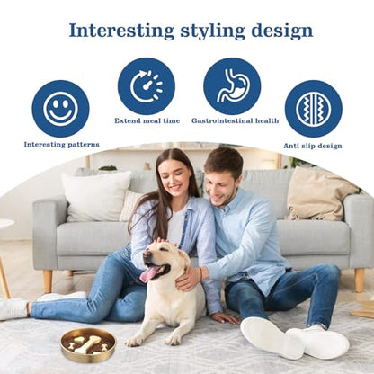 Golden Stainless Steel Slow Feeder Dog Bowls – Non-Slip Metal Dog Bowl for Large & Medium Breeds, Puppy Puzzle Feeder – 2 Cup Capacity for Small to Big Pets – Durable Slow Feed Dog & Cat Food Dish - color: Bone&Heart-Golden