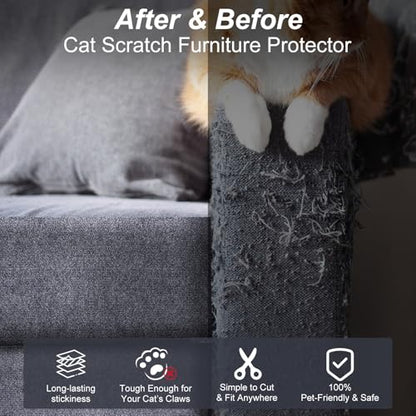 Cat Scratch Furniture Protector 78.7"X15.7", Scratching Mat for Counch, Sofa, Wall, Tower, Self-Adhesive DIY Anti Scratch Edge Sticky Pet Pads, Trimmable Carpet Replacement - Dark Grey