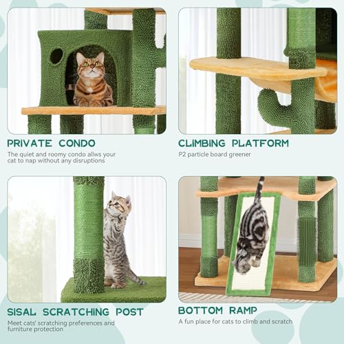 YITAHOME 193 cm Tall Cactus Cat Tower for Large Cats,76 inch Heavy Duty Cat Tree for Indoor Large Adult Big Cats Maine Coon Cat Tree Tower with Scratching Post, Hammock, Cat Condo, Cactus Green - style: Cactus