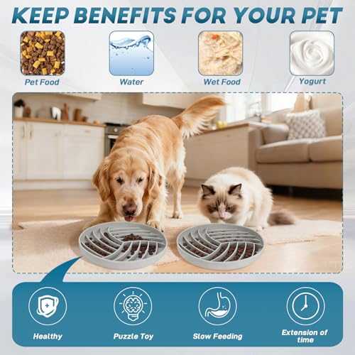 Silicone Slow Feeder Bowls for Dogs and Cats - Wet Food, Suction Cups, Interactive, Reduces Boredom, Anxiety, Anti-Choking, Non-Slip Design (Gray) - color: Gray