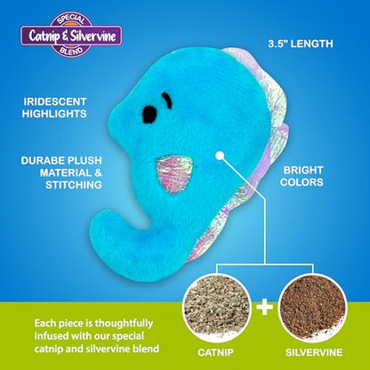 Pounce & Purr® Plush Cat Toys, Catnip & Silvervine Infused, Shiny Iridescent Accents, Interactive Play Toys for Cats & Kittens (Seahorse) - color: Seahorse
