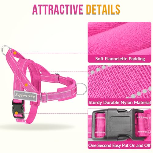Lukovee No Pull Dog Harness and Leash Set - Heavy Duty Dog Vest with Soft Velvet Padding for Medium Large Dogs, Adjustable Reflective Tactical Harness with 2 Control Handles & Front Clip (XL, FU) - color: Fuchsia, size: X-Large
