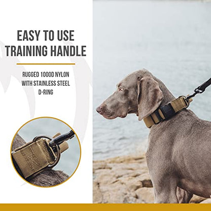 OneTigris Tough Dog Collars, Tactical Dog Collar with Handle, Milltary Adjustable Dog Collar with Heavy Duty Metal Buckle for Training (Brown, S) - color: Brown, size: S