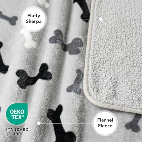 PETAMI Sherpa Fleece Waterproof CAT and Dog Blanket, Bone Gray, Queen - color: Bone Gray, size: Queen (90x90)