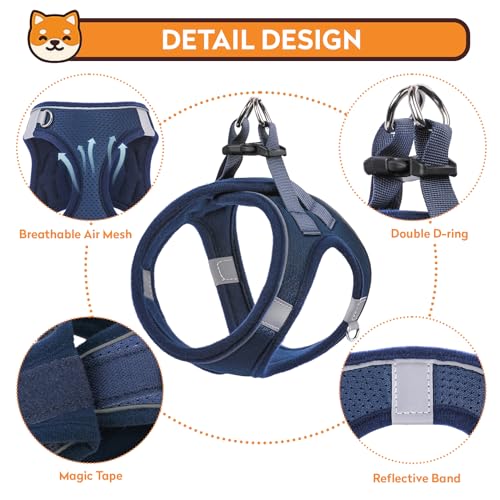 Dog Harness with Leash Set, No-Pull Step-in Reflective Pet Harness with 1 Leash Clips, Adjustable Soft Padded Easy Walk Dog Vest for Small Medium Large Dogs, Cats(Dark Blue, Large) - color: Blue, size: L(Chest:16.5"-19")