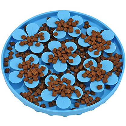 Slow Feeder,Cat Help Slow Down Eating Speed Cut Flower Silicone Rubber Cute Slow Feeder for Puppy/Cat/Dog (Blue) - color: Blue