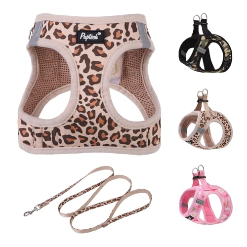 PUPTECK Dog Harness and Leash Set for Small Medium Dogs No Pull Step-in Soft Mesh Puppy Cat Vest Harnesses Reflective at Night, Brown Leopard Print, S - color: #3 LightBrown(Leopard), size: S(CHEST 14.5"-16", 6.6-14 lbs)