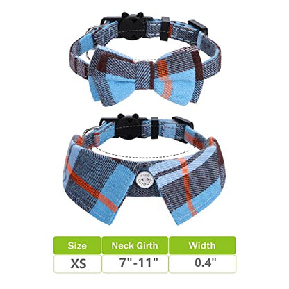 Faleela 2 Pack/Set Cat Collar with Cute Bow Tie and Bell,Breakaway Plaid Shirt Collar for Kitty Adjustable Safety - color: 2023new-Blue