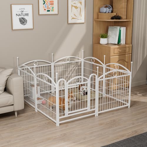 Heavy Duty Metal Dog Playpen for Indoor and Outdoor Use – Foldable Pet Exercise Fence with Secure Door and Rust-Resistant Coating (White + Iron) - color: White + Iron