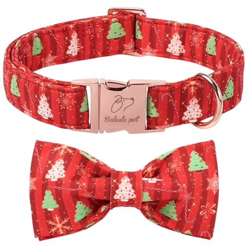 Christmas Dog Collar with Bow Tie - Cute Christmas Tree Design Red Puppy Collar, Adjustable Metal Buckle Winter Bowtie Dog Collars for Small Medium Large Dogs XS - color: B-Red Christmas Tree, size: XS
