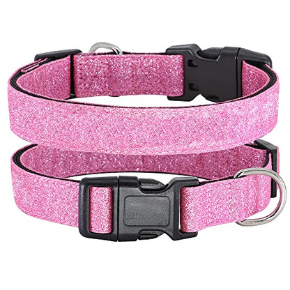 TDTOK Glitter Dog Collar, Comfy and Durable Bling Pet Collar for Small Medium Large Dogs with Eco-Friendly Plastic Buckle and Adjustable Stylish Nylon Material Fit Necks： 9.8-22.4'' - color: Pink, size: L