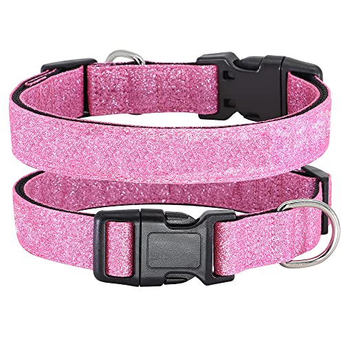 TDTOK Glitter Dog Collar, Comfy and Durable Bling Pet Collar for Small Medium Large Dogs with Eco-Friendly Plastic Buckle and Adjustable Stylish Nylon Material Fit Necks： 9.8-22.4'' - color: Pink, size: M