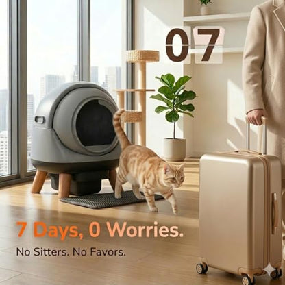 G1 Self Cleaning Litter Box for Multiple Cats, Automatic Cat Litter Box, Includes 2 Roll Trash Bag and Litter Mat, Grey - color: Black-Grey