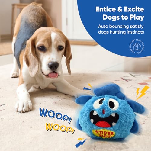 Petbobi Interactive Dog Toys Ball, USB Rechargeable Moving Dog Toy with Barking Sounds, Plush Monster Ball with Washable Cover, 4.9" Pet Toy for Small & Medium Dogs, Christmas & Birthday Gift - color: Blue