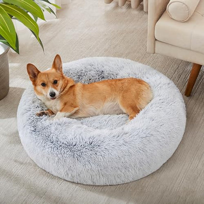 WESTERN HOME WH Calming Dog & Cat Bed, Anti-Anxiety Donut Cuddler Warming Cozy Soft Round Bed, Fluffy Faux Fur Plush Cushion Bed for Small Medium Dogs and Cats (20"/24"/27"/30") - color: Light Grey, size: 30.0"l x 30.0"w x 8.0"th